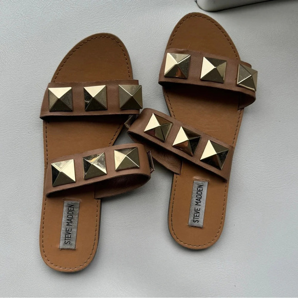 Women Shoes sandals slides slip on 38/7,5 beige Gold Steve Madden - Picture 1 of 4
